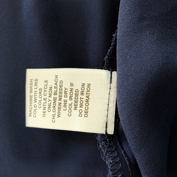 Elle Blouse XXL Cap Sleeve Casual Spring Sheer Embellished Collar Navy Blue - Picture 10 of 12